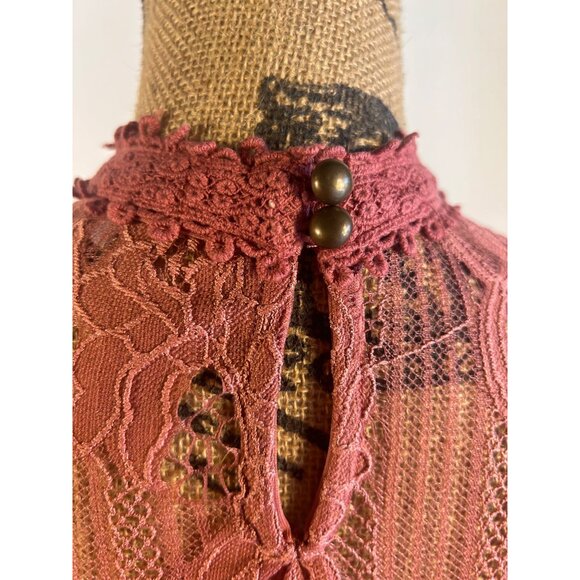 Taylor & Sage Women's Lace Blouse Long Sleeve S Rust Keyhole Back Boho Chic - Picture 4 of 9
